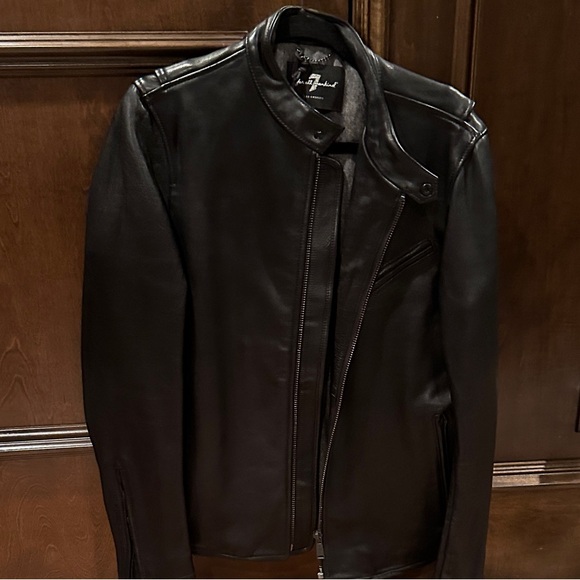 NWT 7 For All Mankind Black Leather Moto Jacket Men’s Medium - New Biker Chic - Picture 1 of 7
